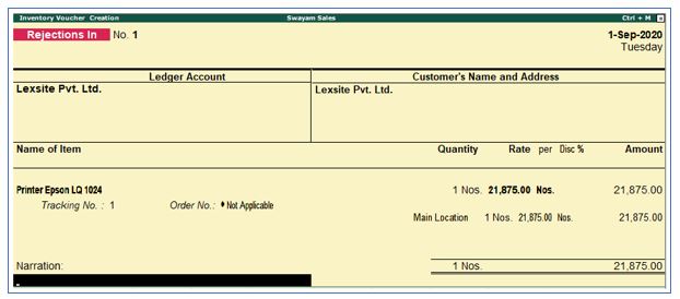 Rejection In Voucher (Ctrl+F6) in TallyERP9